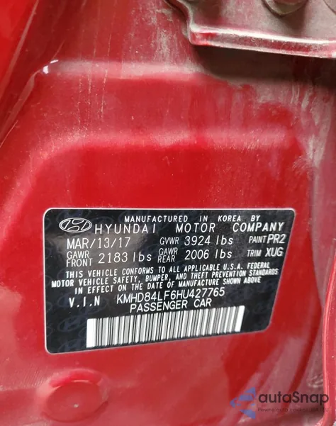 2017 Hyundai Elantra Se z USA, uszkodzony, nr VIN KMHD84LF6HU427765